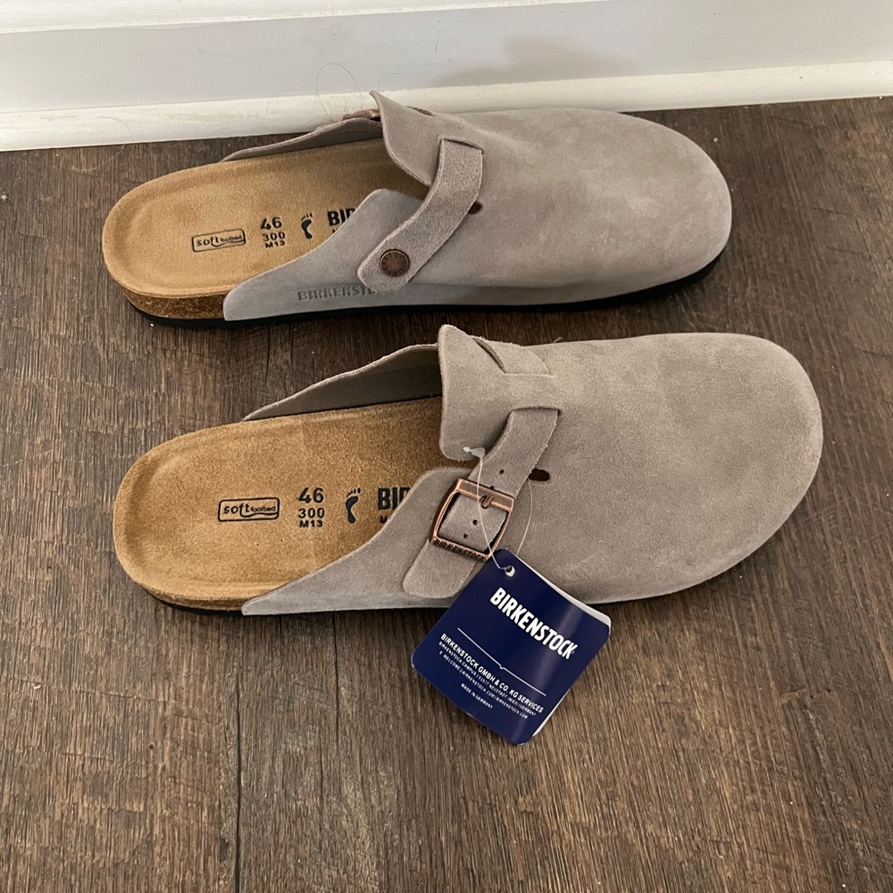 Birkenstock Taupe Suede Clogs